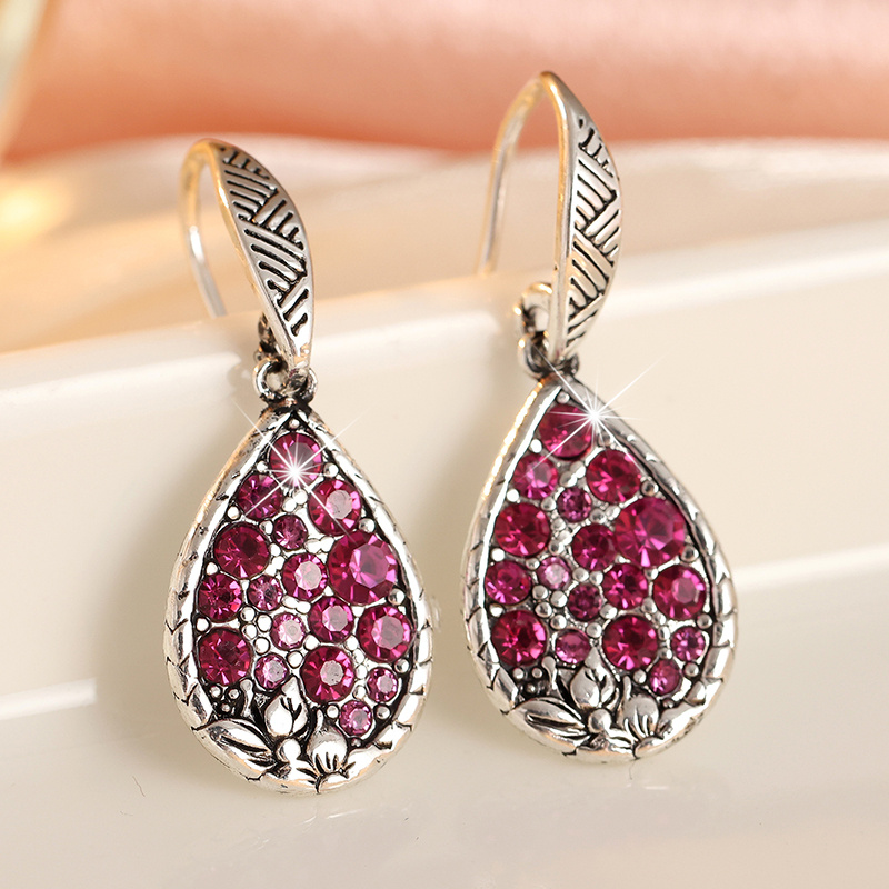 Women's Vintage Exquisite Teardrop Dangle Hook Earrings with Zirconia