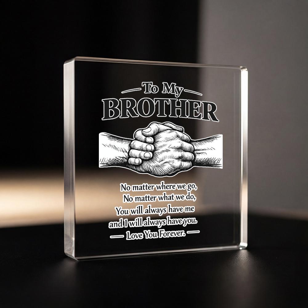 TEMU 2d Flat, Brother Clasped Hands Plaque - Clear Acrylic Square Shelf Decor With Minimalist Black & White Sketch Suitable For Home Tabletop, Shelf