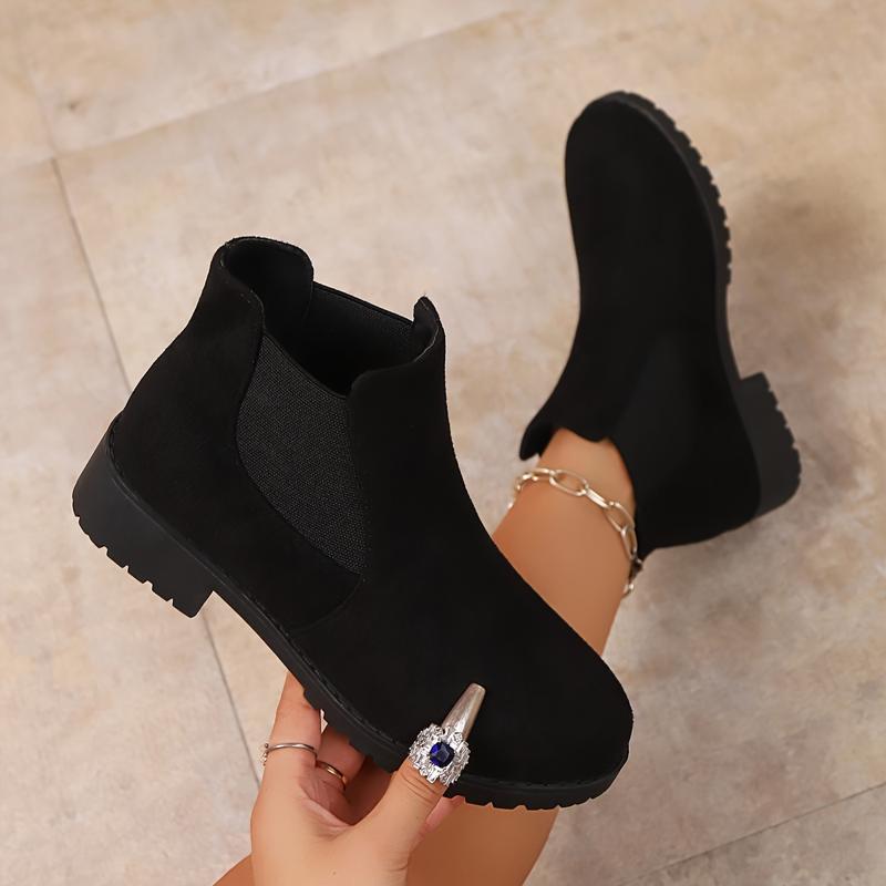 TEMU Chic Ankle Boots For Women, Featuring A Tan Color With Black Elastic Sides And Chunky Soles. In Colors And Sizes, Perfect For Daily Indoor Use.
