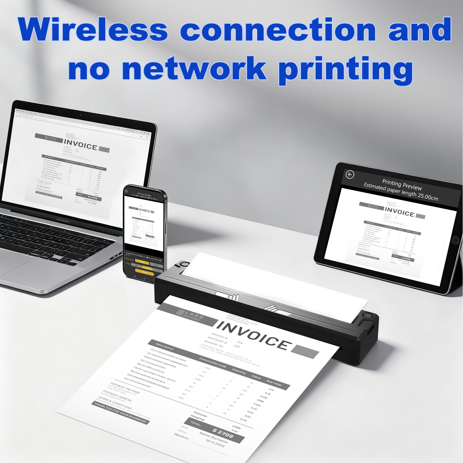 TEMU Wireless A4 Thermal Document Printer, Inkless Portable Wireless Rechargeable Printer For Home Office, Student For Homework Document Printing,