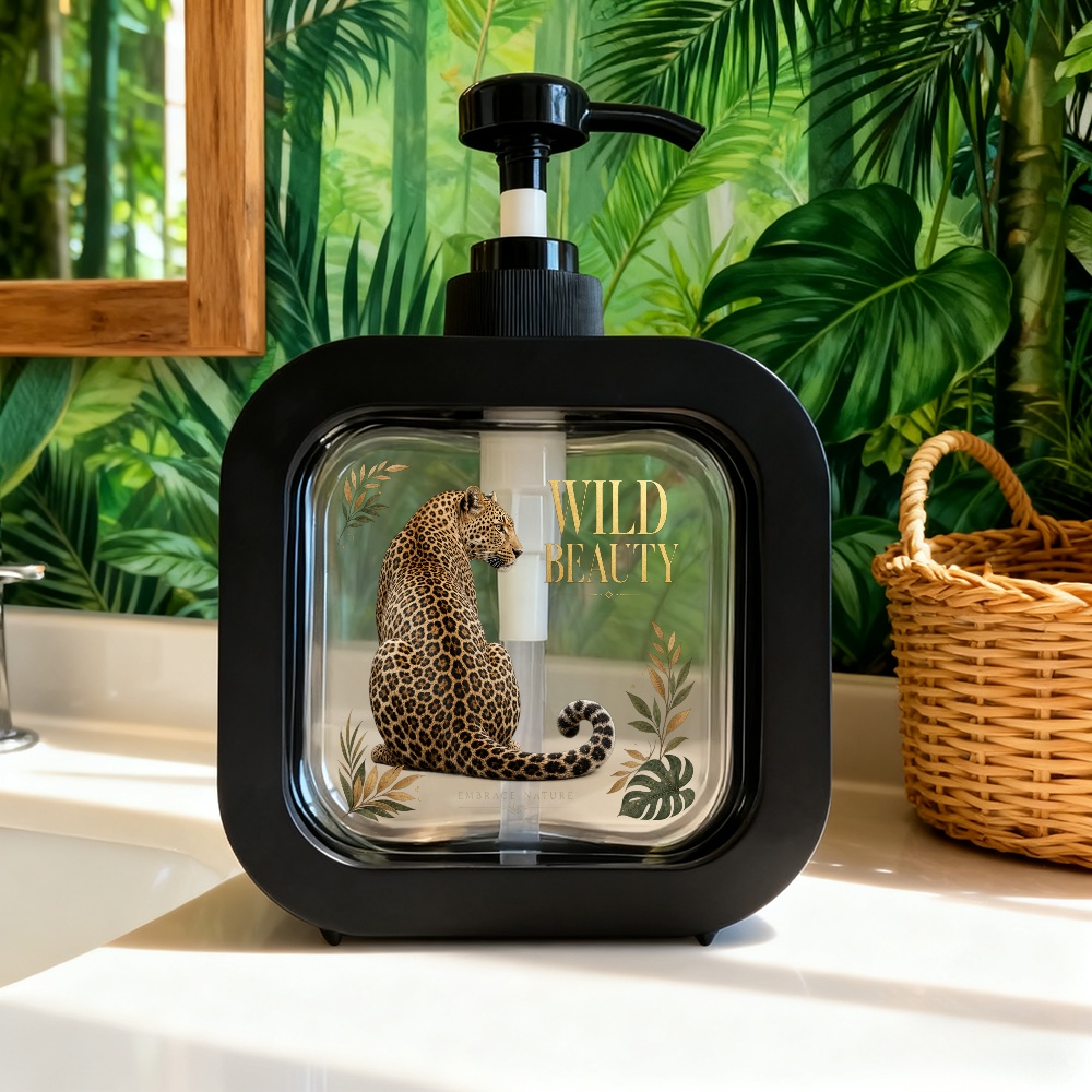 TEMU Commercial & Suitable For /commercial Use Transparent Pump Dispenser Bottle With Black Square Base & - Boho Leopard Print Refillable Plastic