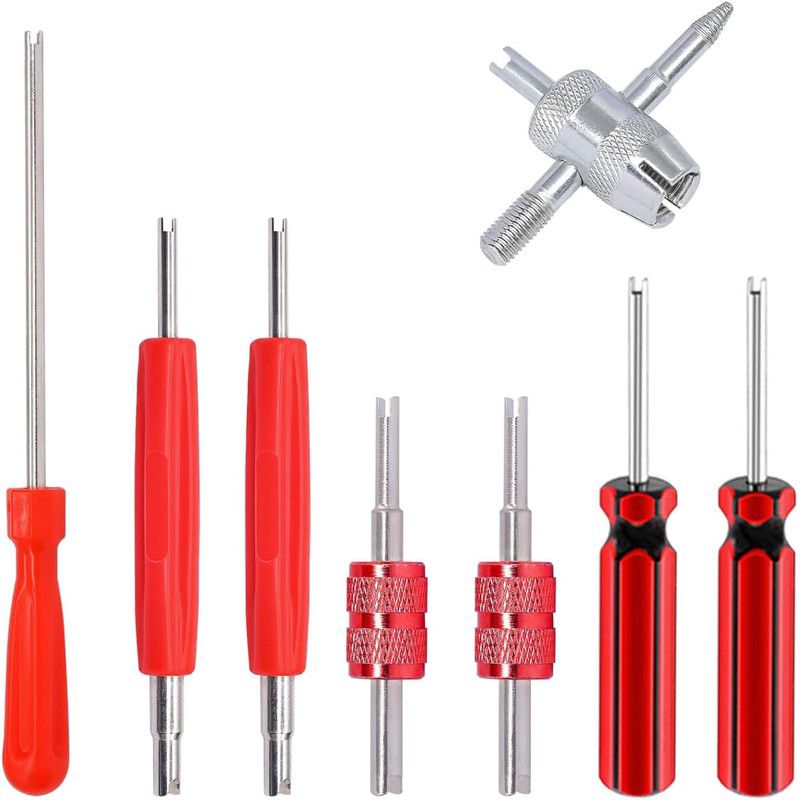 TEMU 8pcs Heavy-duty Valve Stem Remover Tool Kit With Single/double Valve Core Wrench - Tire Repair & Ac Valve Removal Tool For Cars, Trucks,