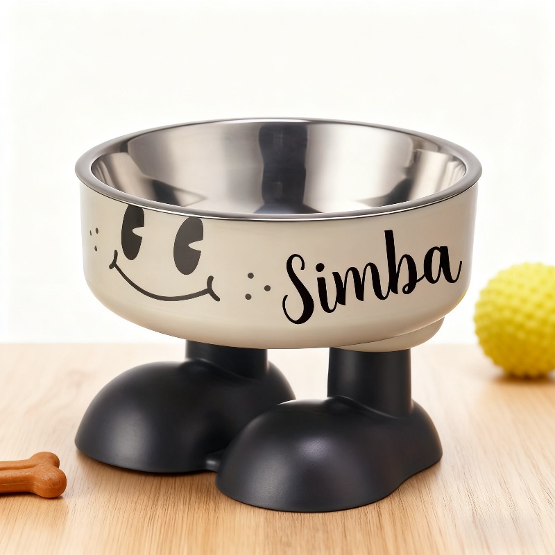 TEMU Customized , Stainless Steel Raised Pet Bowl Cat Bowl, Dog Bowl - Anti-dump , Non-slip Raised Feeding Plate, Cute Outriggers, Suitable For Table