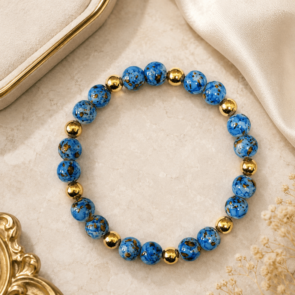 Natural Stone Bead Bracelet, Multicolor Adjustable Design