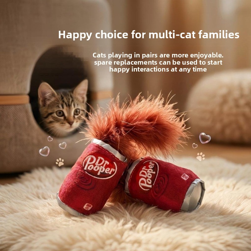 Soda Can Shaped Plush Cat Toy Suitable For Breeds & Sizes - Durable Scratch-proof Feather Squeaky Interactive Kitten & Adult Cat With Realistic , Plush Suitable For Kitten And Adult Cats