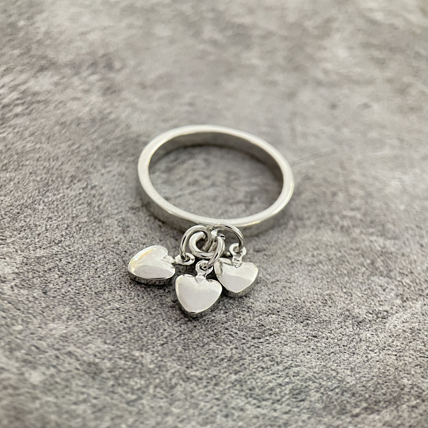 Silver 3 Heart Charms Ring for Stacking