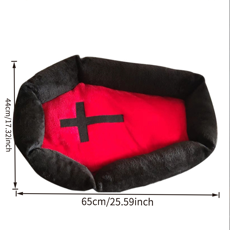 Image of Gothic Style Pet Bed For Cats And Dogs, Featuring A Comfortable And Safe Design With Red Colors And Cross Elements, Perfect For Halloween Home Decor And As A Gift For Pets