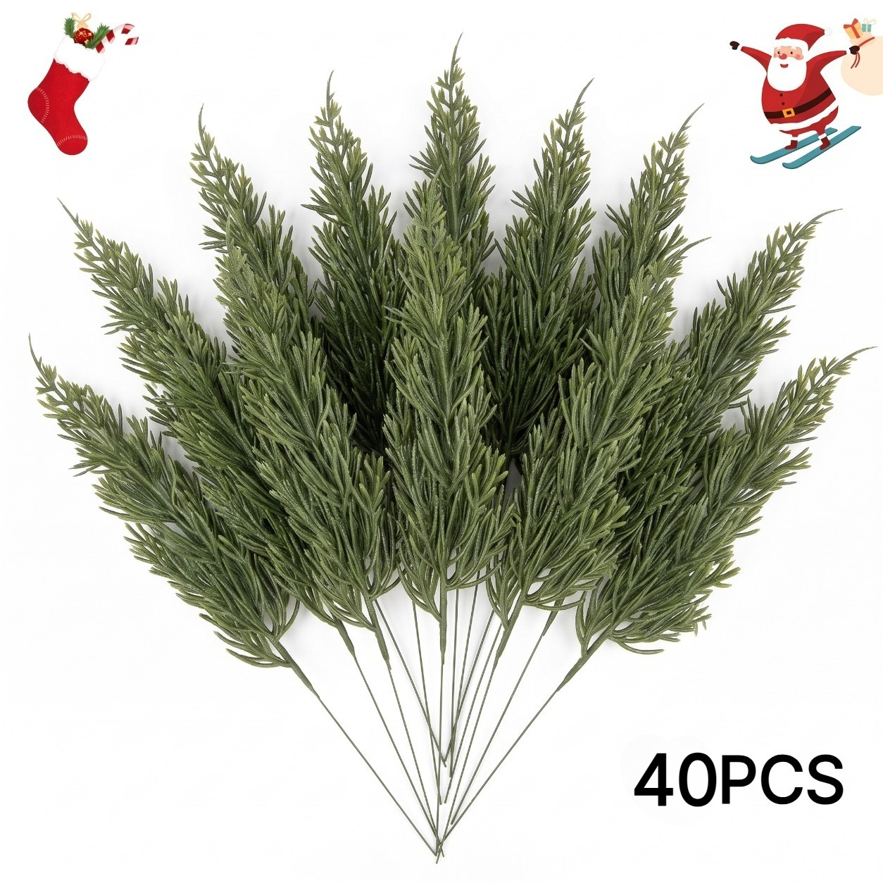 TEMU 40pcs Christmas Decorative Greenery, Artificial Realistic Pine And Branches, Holiday Greenery Decorations For Diy Christmas Trees, Wreath