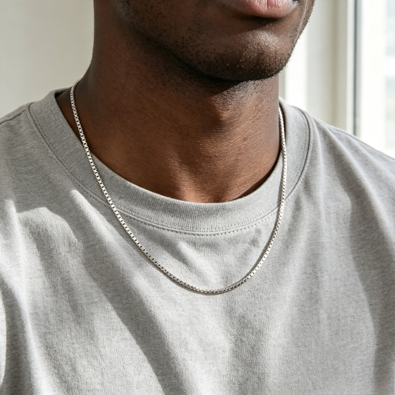 High-Quality 316L Stainless Steel Square Box Chain Necklace