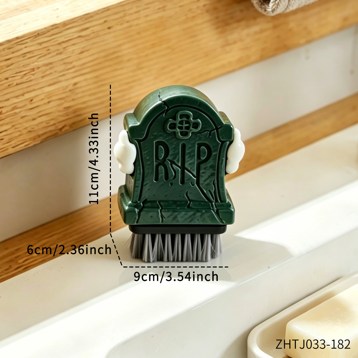 TEMU 1/2pcs Gothic Tombstone Cleaning Brush, Halloween Mini Stiff Bristle Scrubber, Multifunctional Home Cleaning Tool, Desktop Shoe Brush, Kitchen