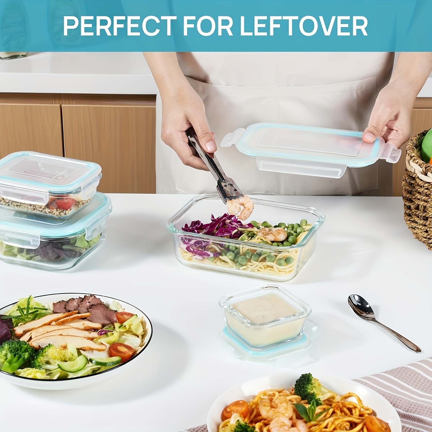 8   glass food storage containers airtight leak proof microwave oven freezer dishwasher safe bpa free stain resistant easy   with   lids for meal prep bento boxes     vegetables airtight food containers modern kitchenware   material Product details 5