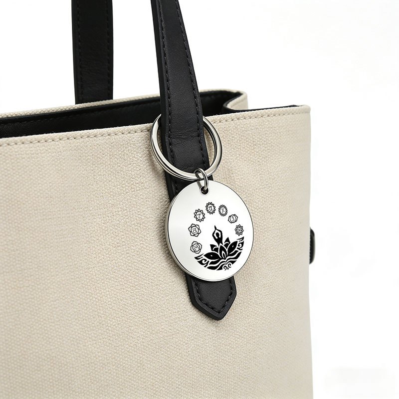 Custom Yoga Zen Line Pattern Metal Keychain, Healing Pendant