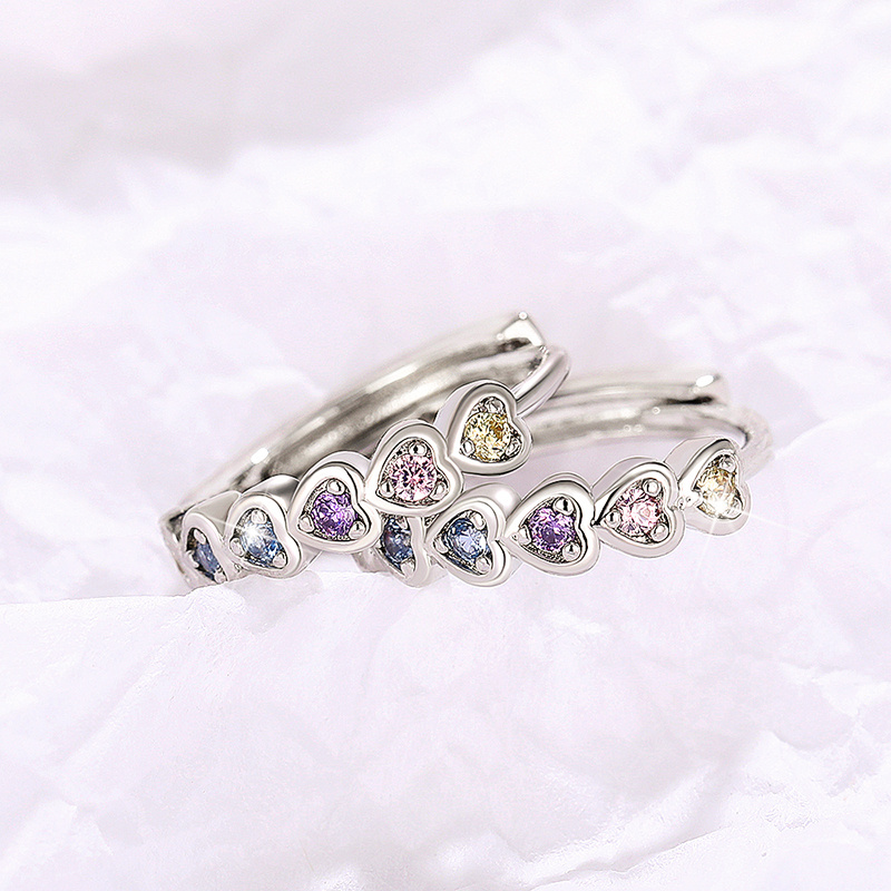 Women's Multicolor Synthetic Gemstone Heart Hoop Earrings, Petite