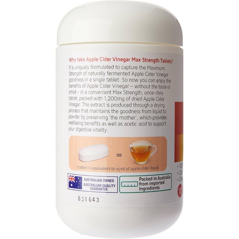 Nature'S Way 1200mg Cider Vinegar Strength 90 Tablets - 1200mg Maximum Strength, 120mg Acetic Acid per Serving, 90 Tablets (138g), Digestive Health, Immune Support, Natural Ingredients, Natural Ingredients Supplement