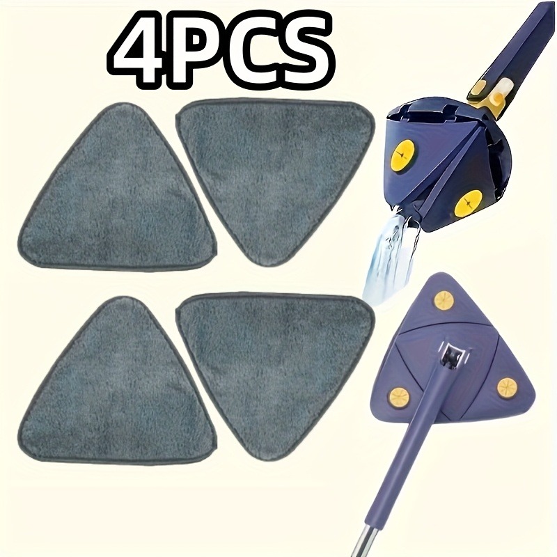 TEMU 4pcs Microfiber Triangular Mop Pads, Thickened Floor Cleaning Cloth, Washable Mop Heads, Mop Additions, Non-sticky, No-shedding, Home Cleaning