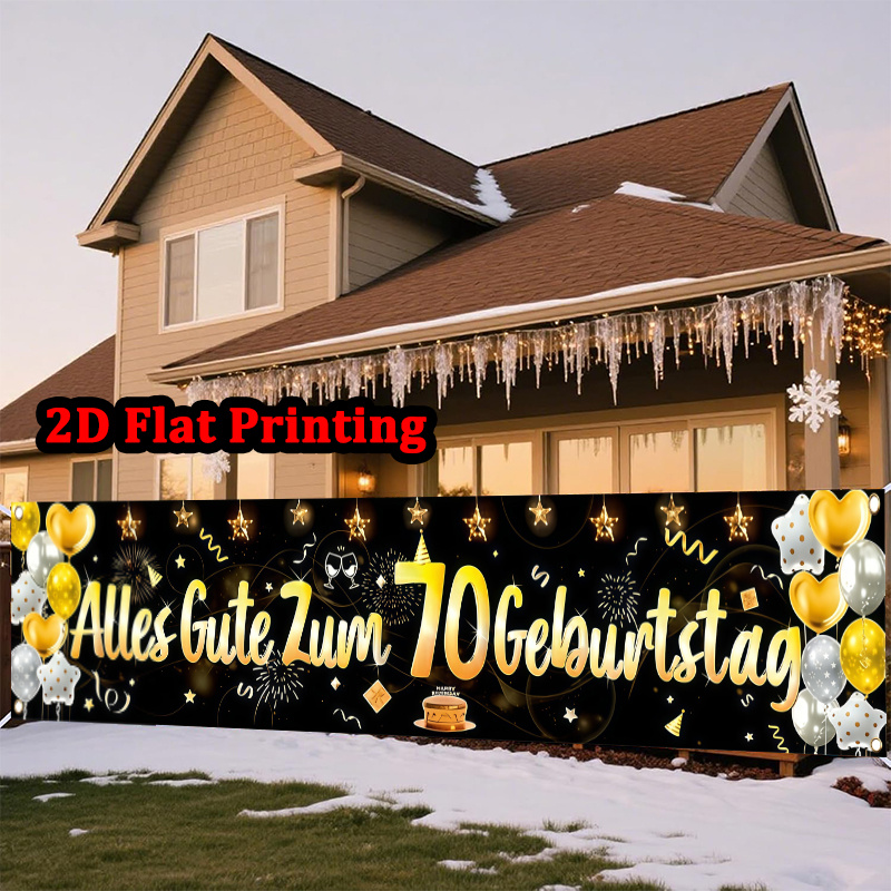 TEMU 2d Flat, 2d Flat - 2d Flat, 2d Flat - 2d Flat Banner, 1pc German Birthday Banner Happy 70th Birthday With Balloons, Sturdy Outdoor/indoor Party