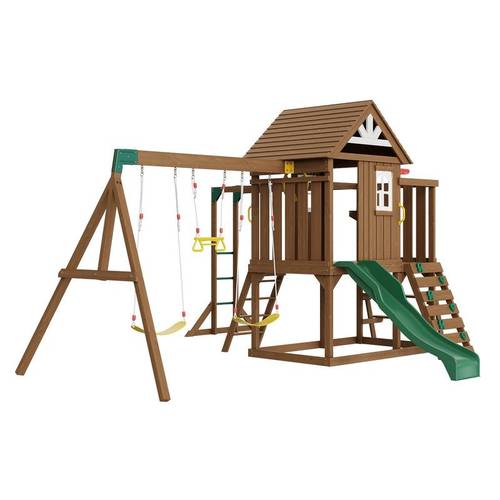 10 in 1 multifunctional outdoor playground set with slide climbing wall sandbox fort wood backyard playset for 2 swings trapeze ladder picnic table