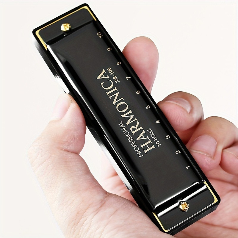 

Premium 10-hole C-key Harmonica In Sleek Black & Golden With Polished Metal And Hard Case - Ideal Gift For Musicians, Students, And Professionals