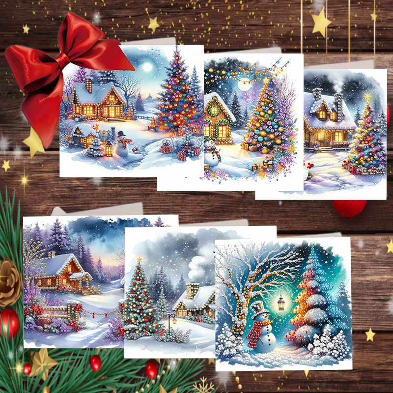 TEMU 6pcs Diy Diamond Painting Greeting Card & Envelope Set - Handmade Mosaic Cards Suitable For Birthdays, Christmas, New Year, Suitable For Adults,