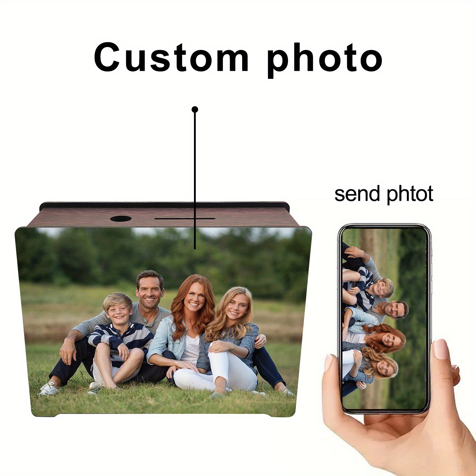 E-shop Individuelle Foto-Sparschwein aus Holz - Personalisierte Familien- & Paarfoto Sparschwein, Wiederverwendbares Münzbank für Bürodekoration zu
