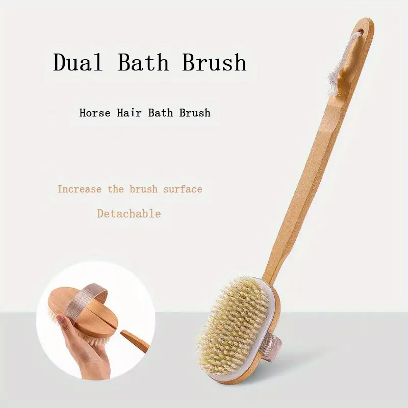 1pc natural bristle long handle back bath brush detachable handle and elastic used wet or dry gentle body cleansing and exfoliation no power required body brush long handle shower brush shower supplies Product details 2
