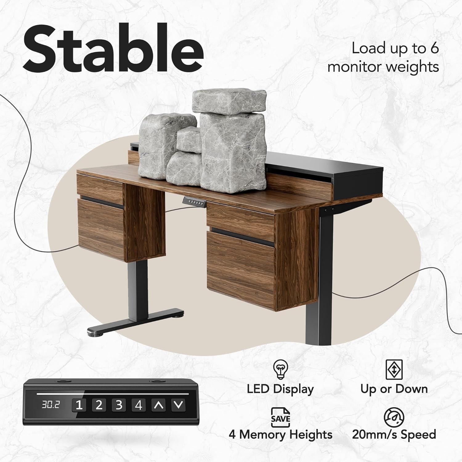 Standing Desk with 6 Drawers, 55 Inch Electric Height Adjustable Stand Up Desk with Storage, Computer Home Office Workstation with Monitor Stand, Electric Height Adjustable Desk