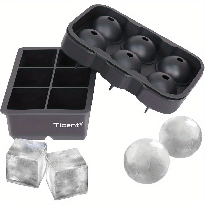 TEMU Ice Cube Trays Round Ice Ball Maker Mold With Lid Large Sphere Square Ice Tray Large Circle Ice Cube Molds For Whiskey Roostertails And Homemade Diy Freezer , Kitchen Gifts