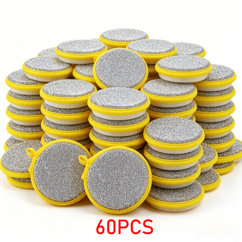24/60pcs Double-sided Dishwashing Sponge Brush-pot & Dish Scrubber, Durable Absorbent Kitchen Sponges, Foam Surface For Daily Kitchen Cleaning