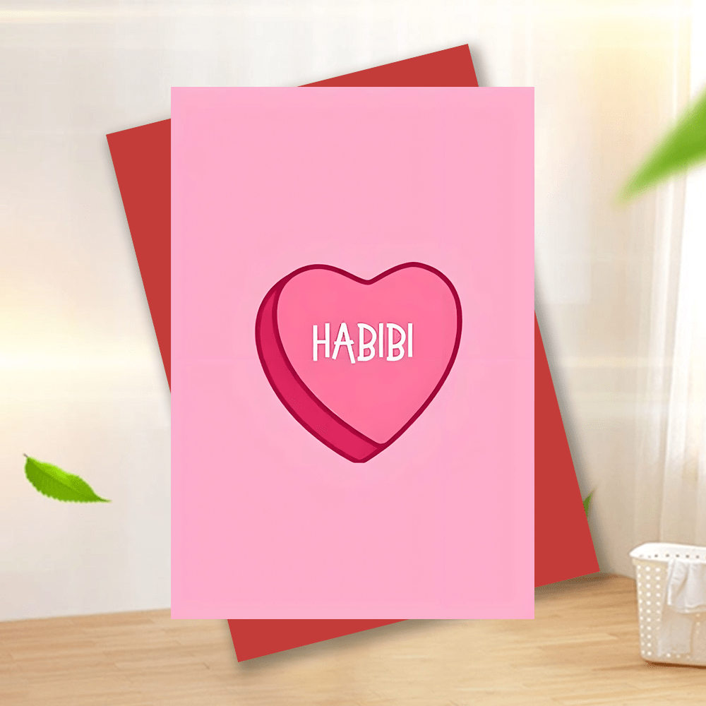 1pc, Birthday Card With Envelope: With '' In Arabic, Suitable For Husband, Wife, Lover, Son, Daughter, Birthday, Anniversary, Valentine's Day, , Romantic Greeting Card, 6.3*4.33in With Envelope