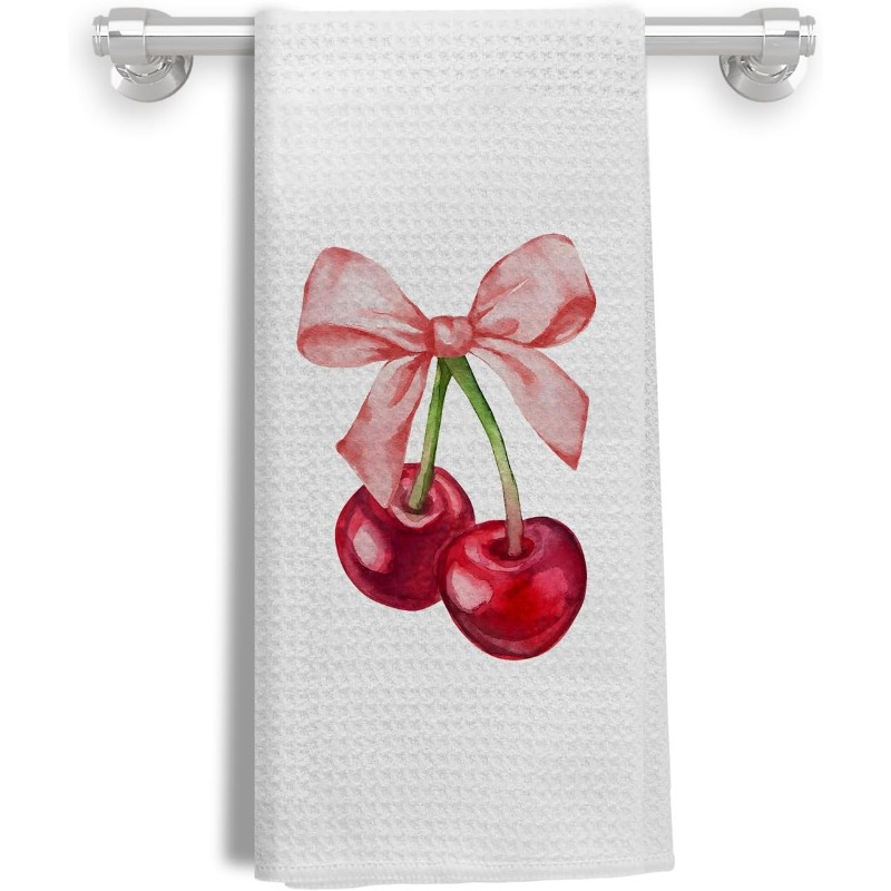 

1pc Modern Cherry & Kitchen Towel, Super Polyester Dish Cloth, Cartoon Themed Tea Towel, Machine Washable, 18x26 Inches, For Kitchen & Bathroom Decor