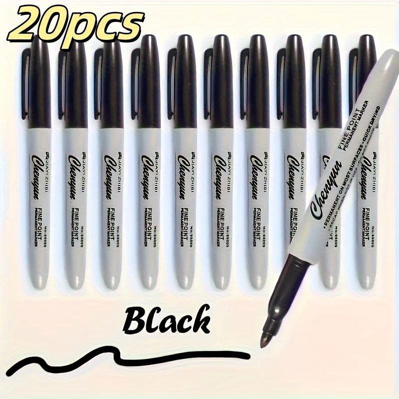 Image of 20pcs Permanent Marker Pens, Quick-dry Waterproof, Medium Point - Fashionable , For School Supplies, Office & Gift Wrapping, Age: 14 Years