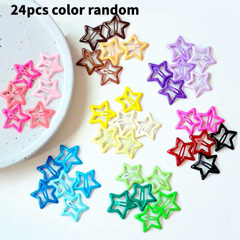TEMU Lot de 24 pinces à cheveux BB étoilées à branches ajourées , couleur aléatoire, pinces à frange latérale énergiques et féminines, épingles à