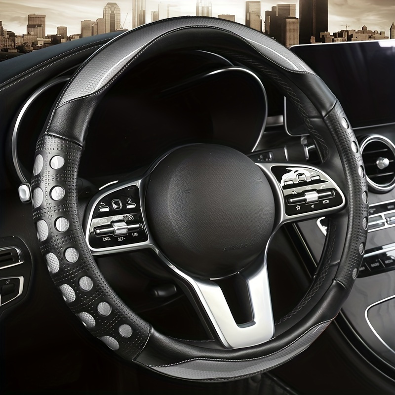 TEMU Housse de volant de sport en cuir PU | Protège-volant de voiture toutes à prise confortable antidérapante, accessoire d'intérieur automobile