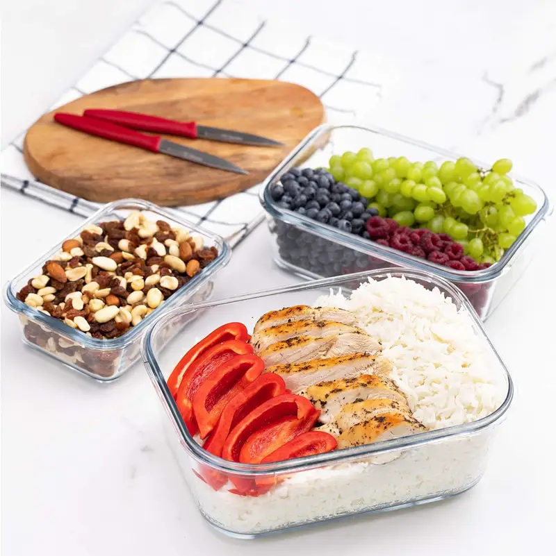 16pcs large capacity glass container set insulated lunch box lunch box leak proof bento box with locking lid food dish transport bus tubs microwave oven refrigerator safe home kitchen restaurant storage Product details 4