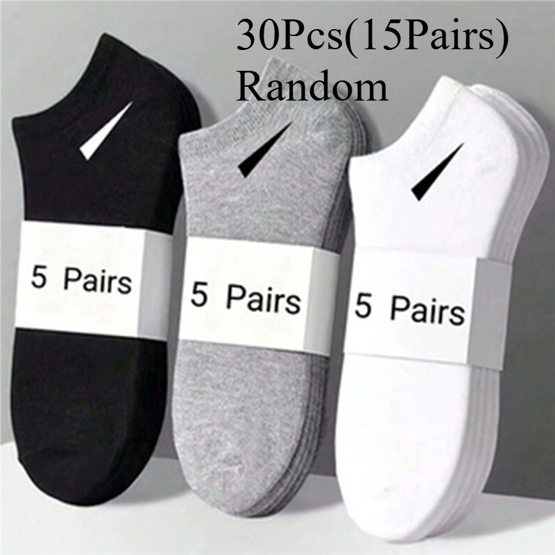 Image of 30pcs (15 Pairs) Of Random Color 's Summer Short Socks Boat Socks Black White Gray Flat Low-cut Shallow Invisible Socks Polyester Thin Men's Socks