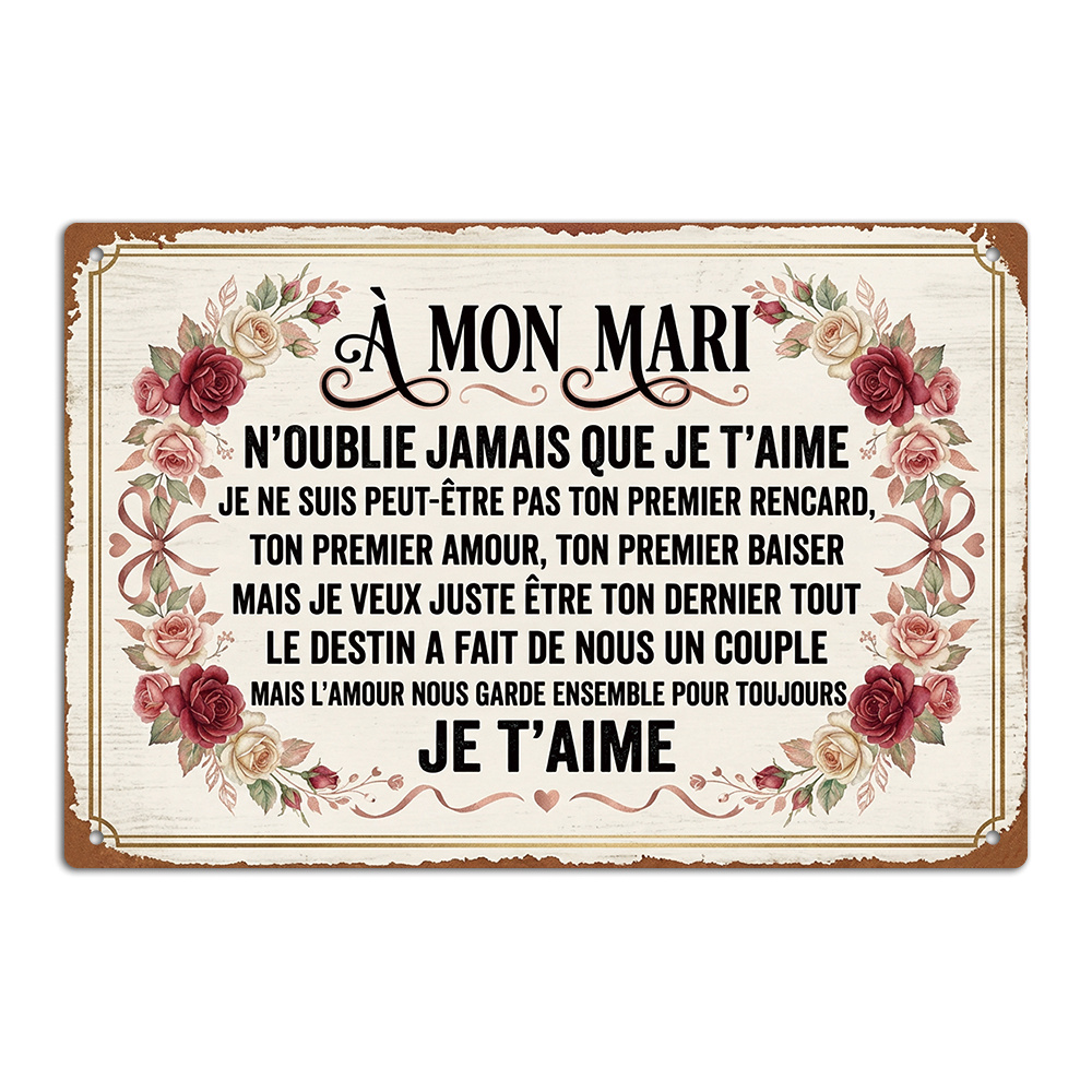 TEMU 1pc PUTUO DECOR Panneau Métal Vintage Français "À " - Décoration Murale Française pour Mari, Cadeau Petit Ami, Enseigne Rétro pour Mariage,