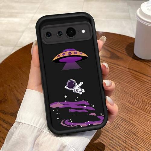phone case phone case 2d flat mysterious astronaut flying ufo case shockproof durable protective cover with exploration aesthetic for google 10 pro 10 9 9a 9 8 8a 7 7a