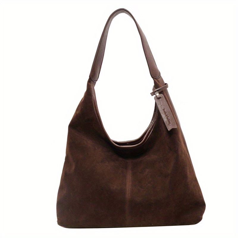 TEMU Women's Suede Shoulder Bag Slouchy Tote Bag Large Capacity Purse For Work Travel
