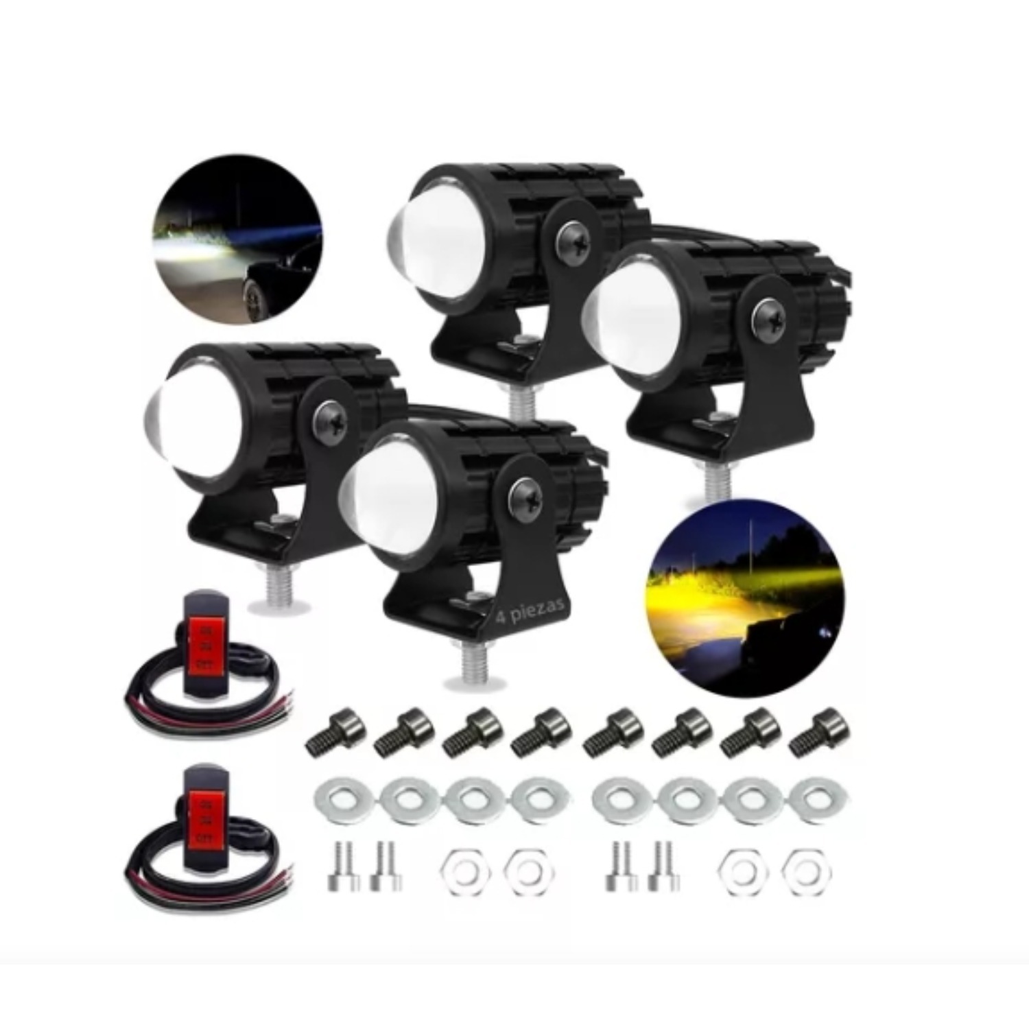 TEMU 4pcs Universal Led Work Lamp - 24w, Two-color , Durable For Car Truck Atv Offroad Suv Driving, Without Battery