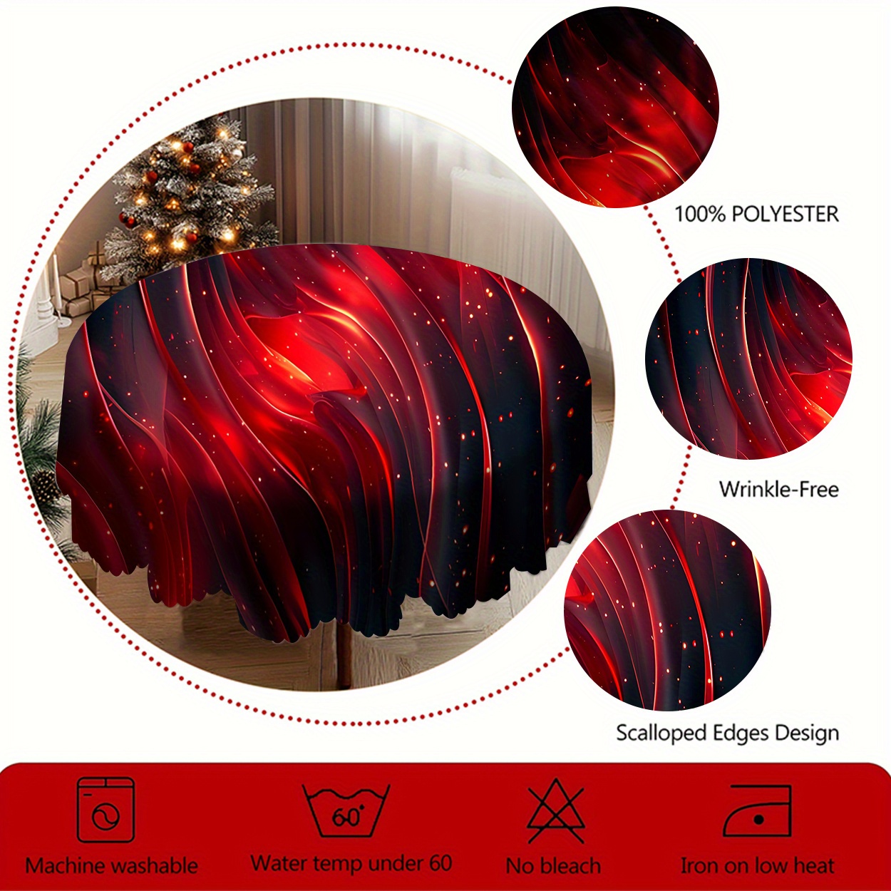 1pc Vibrant Flame Design Polyester Tablecloth - Wrinkle-free, 6 Sizes For Indoor/outdoor Use, Birthday Parties, Holidays, Home Decor, Holiday Table Setting, Flowing Effect, Smooth Texture