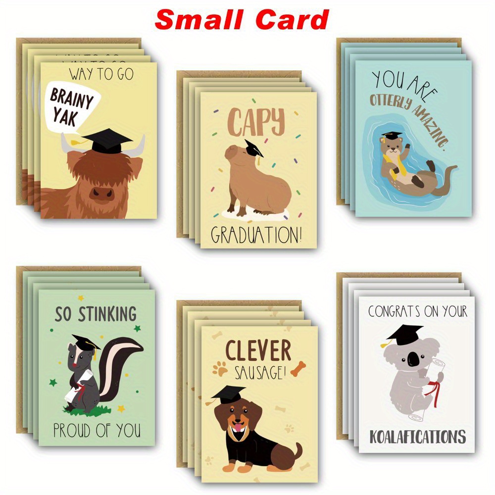 TEMU 24pcs, Animal Graduation Cards With Envelopes, Graduation Cards For The Class Of 2025, And High School Graduation Cards, Graduation Gifts For