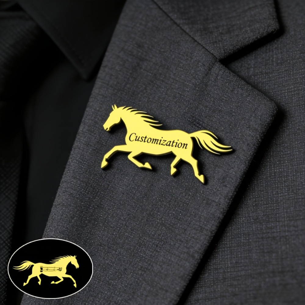 TEMU 1pc Customized 2026 Year Of The Horse Exclusive Custom Stainless Steel Commemorative Brooch, High-end Business Suit Lapel Pin For Men And Women,