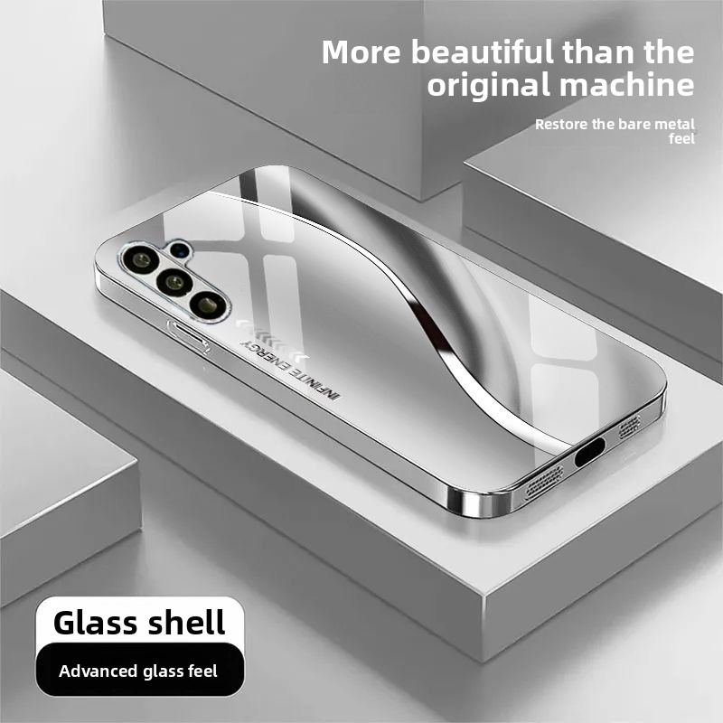 TEMU Phone Case - Store Hot Selling Curved Multi Color Pattern Silver Plated Glass Phone Case - Suitable For Galaxy S25 Phone S23plus/s24ultra S22,