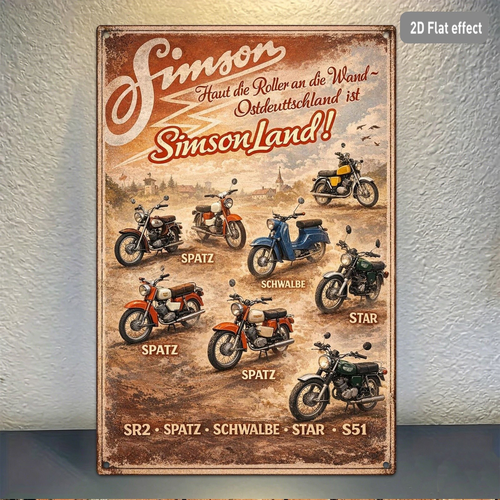 TEMU 1pc Vintage Motorcycle Retro, Aluminum, Decorative Sign, Nostalgic East Germany Motorbike Poster Plaque With Classic Models Print, Wall Hanging