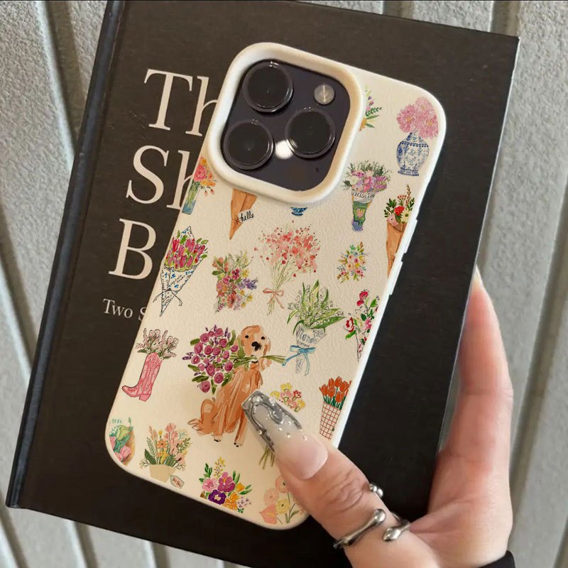 TEMU Phone Case: Watercolor Bouquet And Dog Pattern Phone Case, Suitable For Iphone 16 Pro Max/15 Pro Max/14/16 Plus/15/13 Pro/12/11, Premium Tpu,