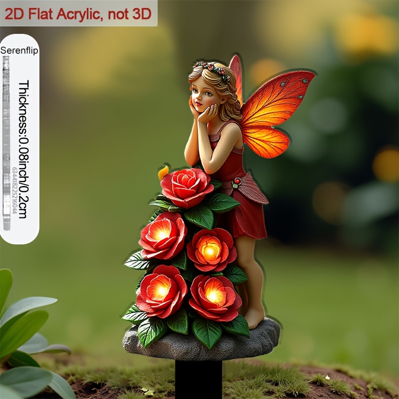 TEMU 2d Flat - 【2d Flat】 2d Flat - [2d Flat] A 2d Acrylic Garden Sign Featuring A Fairy A Rose, Enhancing Flower Beds And Patios, Ideal For Outdoor
