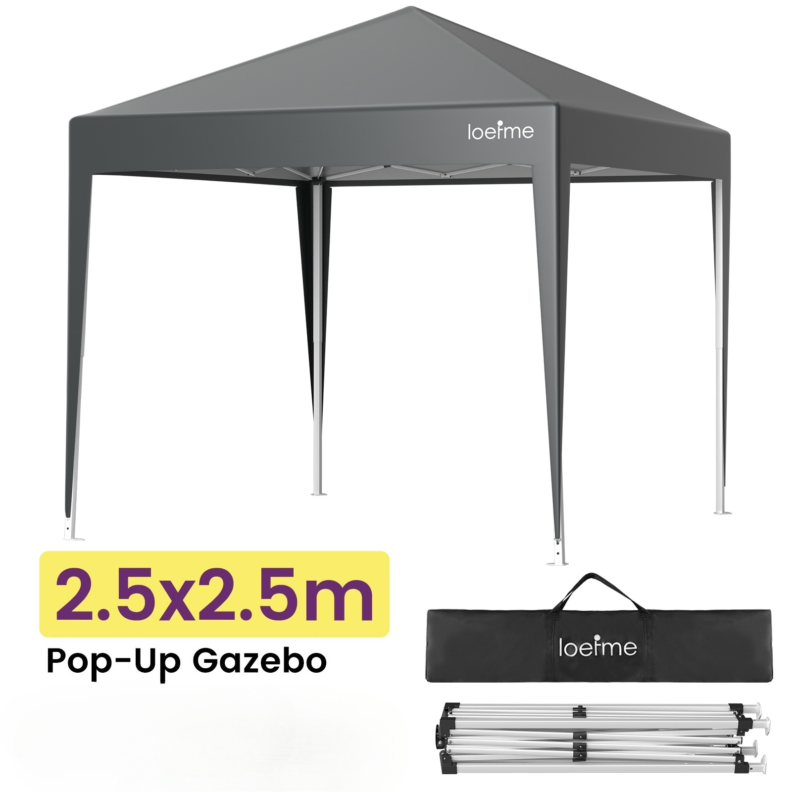 Loefme2.5x2.5m Pop-up With 4 Removable Side Panels & Carry Bag - Instant Folding Canopy Shelter For Outdoor Garden, Patio, Party, Picnic, Camping - / Silvery Grey/ White/ Dark Green