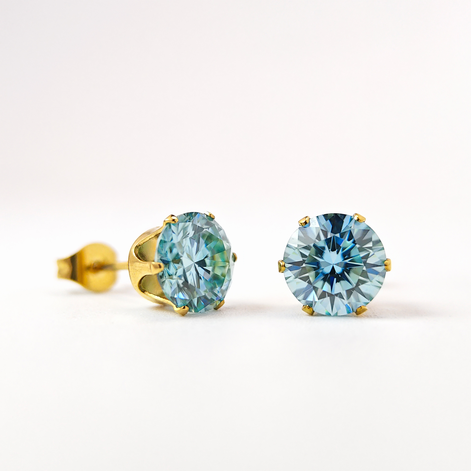 Women's Light Blue Round Moissanite Earrings, Wedding Gift
