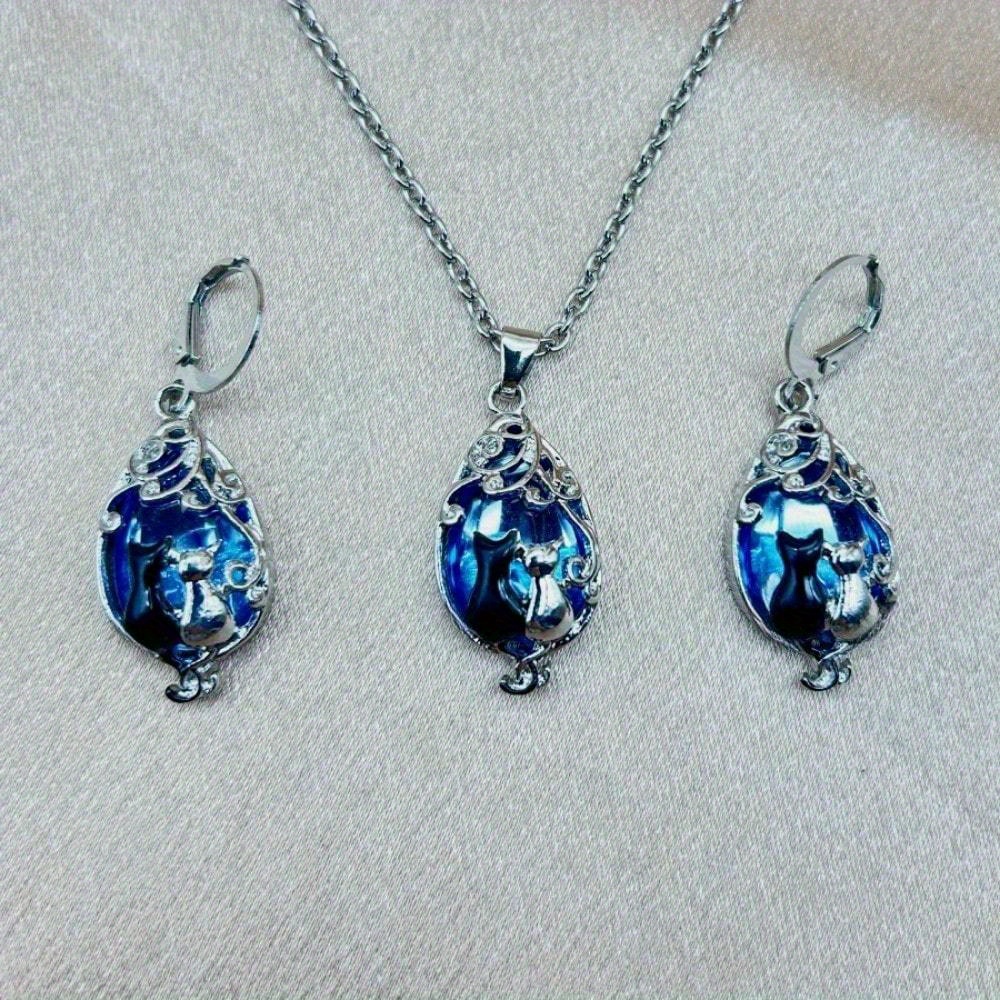 TEMU 3pcs, Fashion Jewelry Set, Vintage Jewelry Set, Easy Jewelry Set, Water Drop Shaped Jewelry Set, Black Cat Jewelry Set, 1pc Black Cat Necklace
