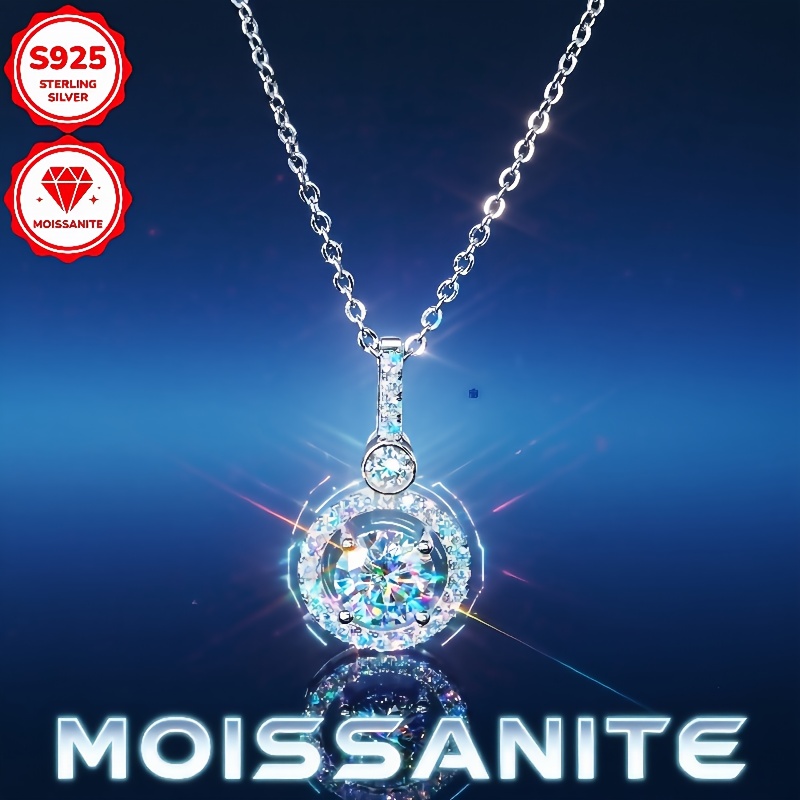 TEMU 3.37 Grams, 6.5mm*1pc, 3mm*1pc, 1.3mm*4pcs, 1.2mm*24pcs, Total Weight 1.33 Carats Single Chain Cubic Pendant Necklace 925 Sterling Silvery